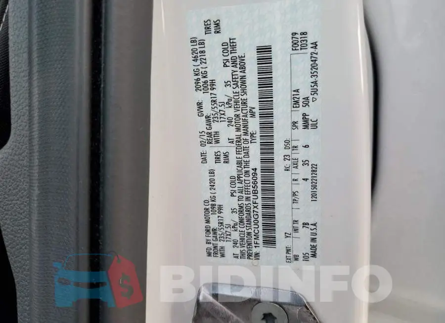 1FMCU0G7XFUB56094 Photo# 14