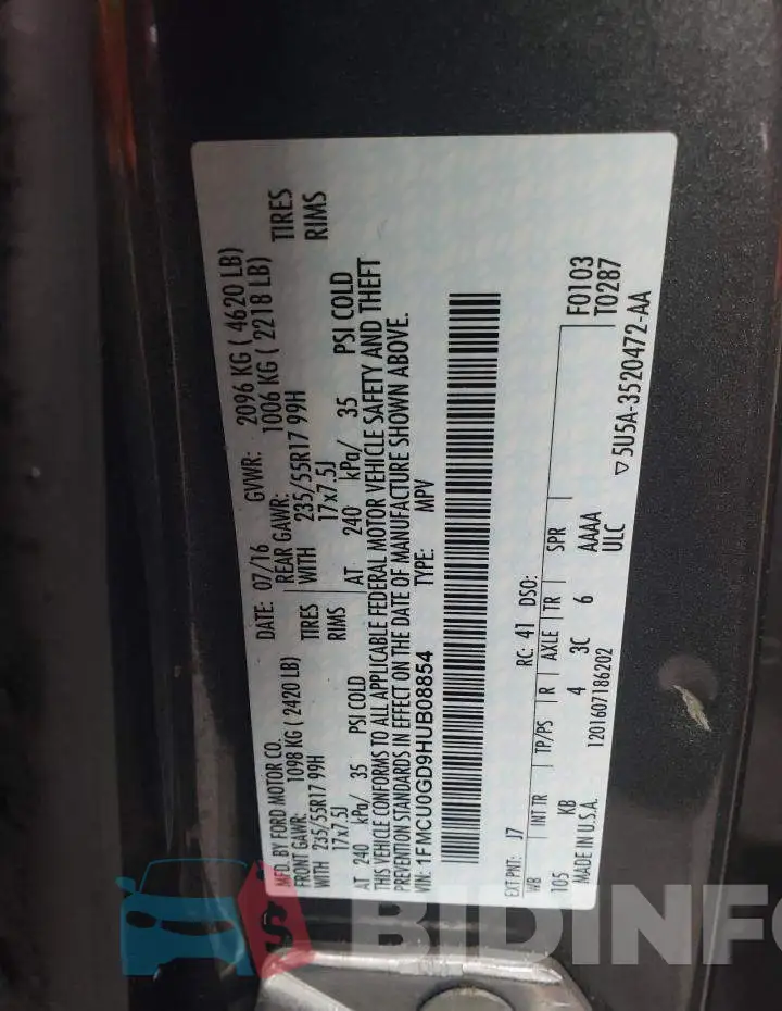 1FMCU0GD9HUB08854 Photo# 13