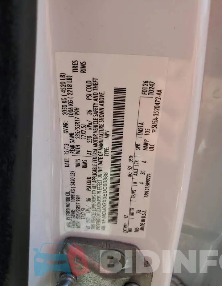 1FMCU0GX3EUC00886 Photo# 13