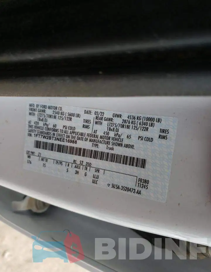 1FT7W2BT3NEE16988 Photo# 10