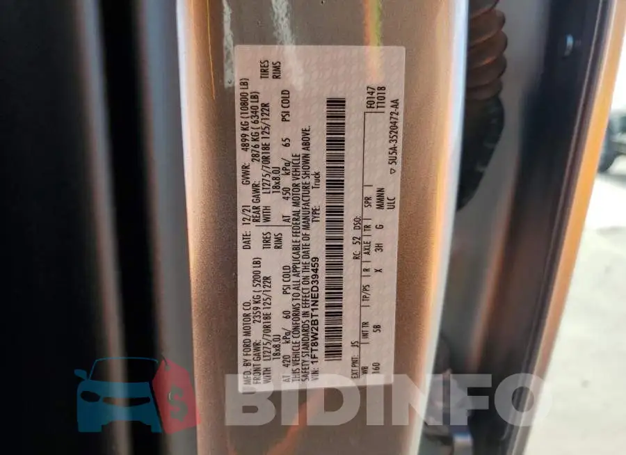 1FT8W2BT1NED39459 Photo# 12
