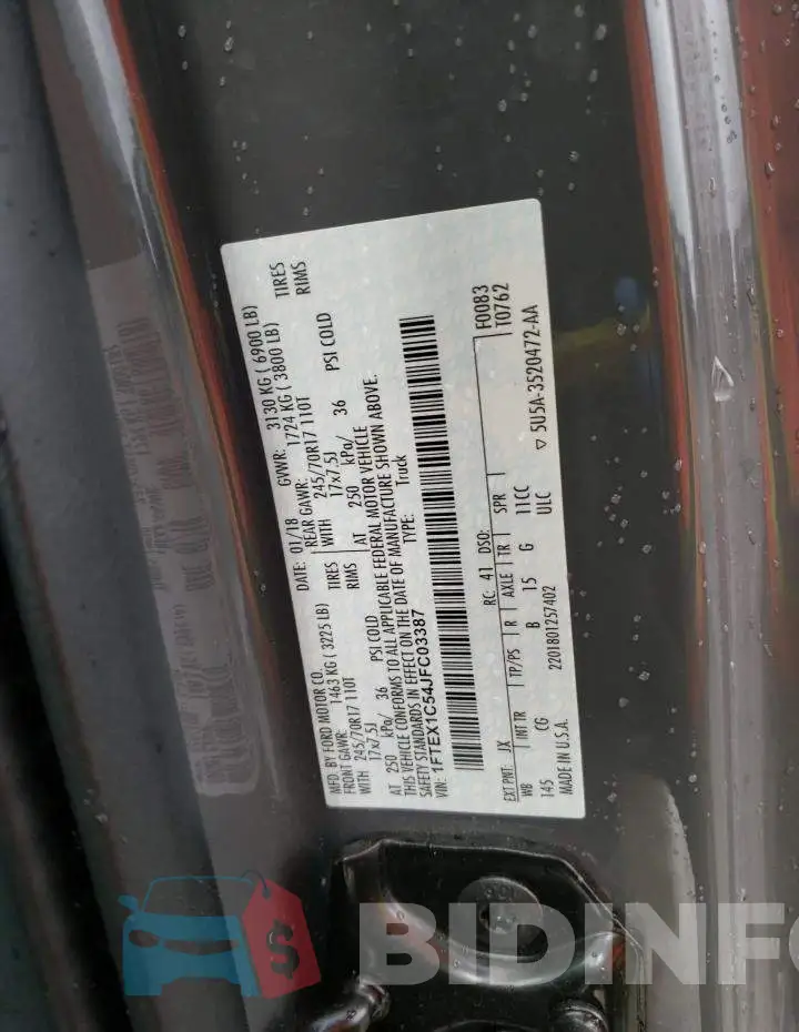 1FTEX1C54JFC03387 Photo# 12