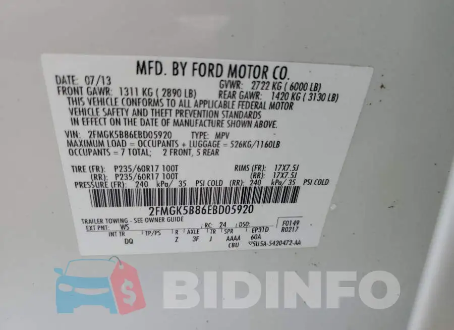 2FMGK5B86EBD05920 Photo# 10