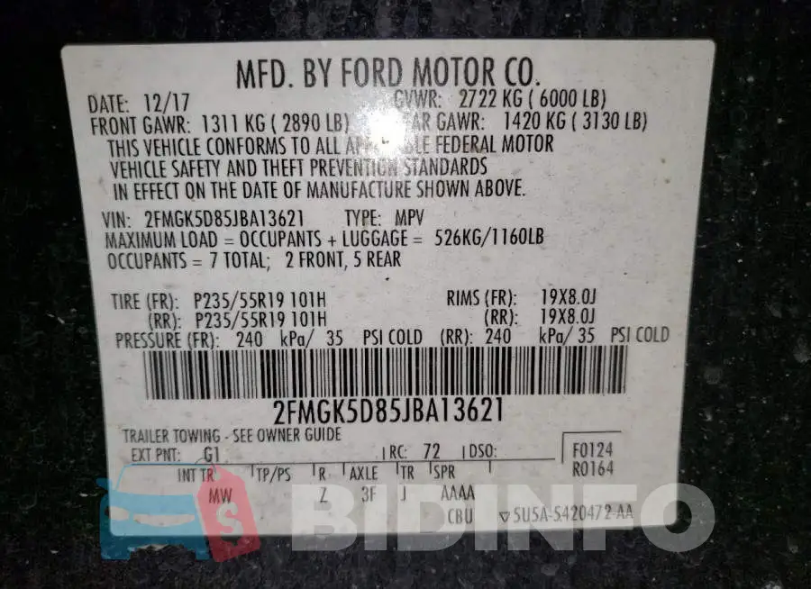 2FMGK5D85JBA13621 Photo# 10