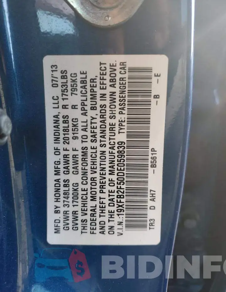 19XFB2F50DE059839 Photo# 10