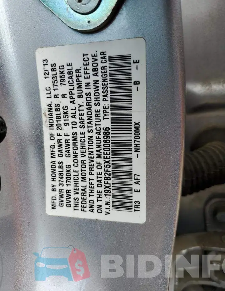 19XFB2F5XEE006986 Photo# 12