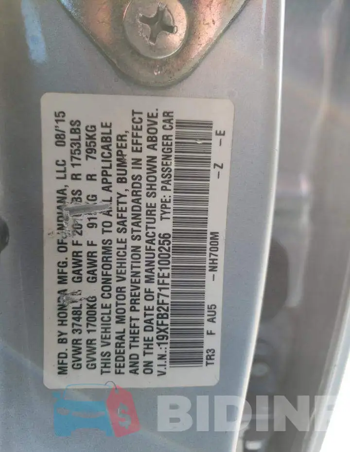 19XFB2F71FE100256 Photo# 12