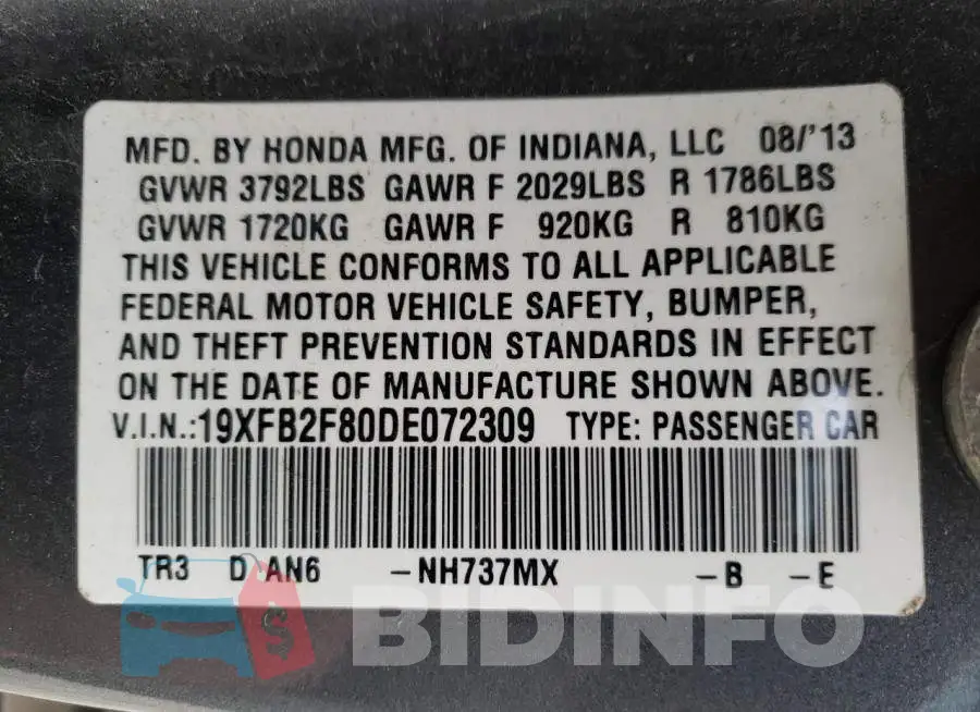 19XFB2F80DE072309 Photo# 12