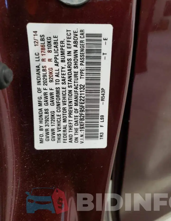 19XFB2F95FE221132 Photo# 12