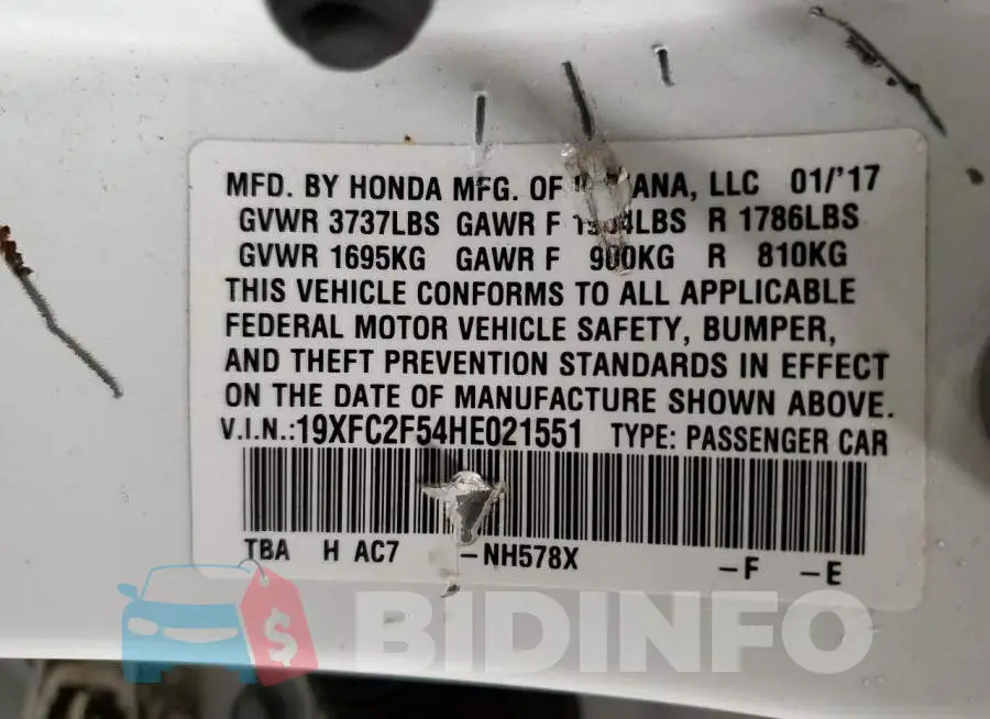 19XFC2F54HE021551 Photo# 12