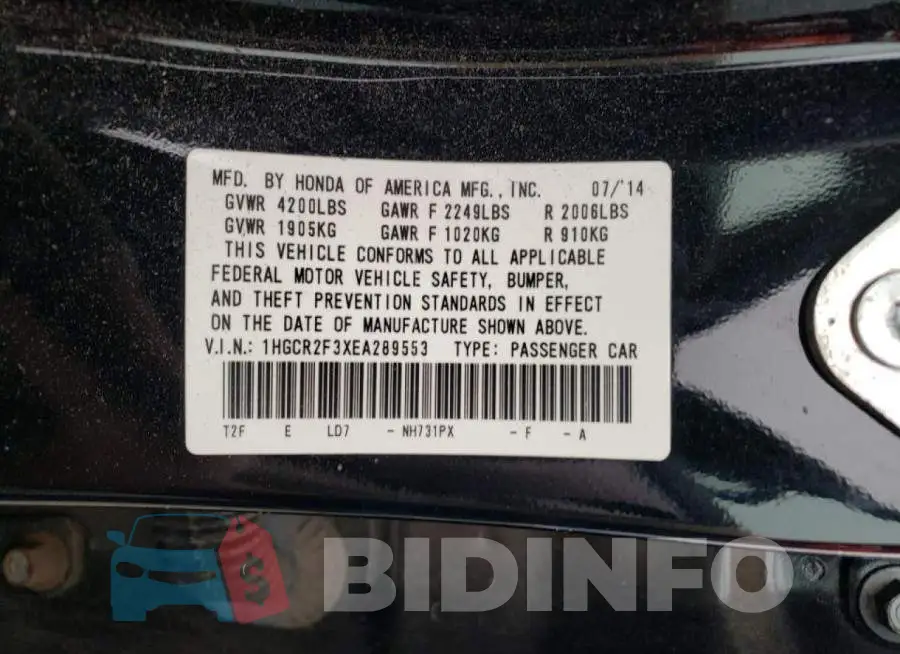 1HGCR2F3XEA289553 Photo# 12