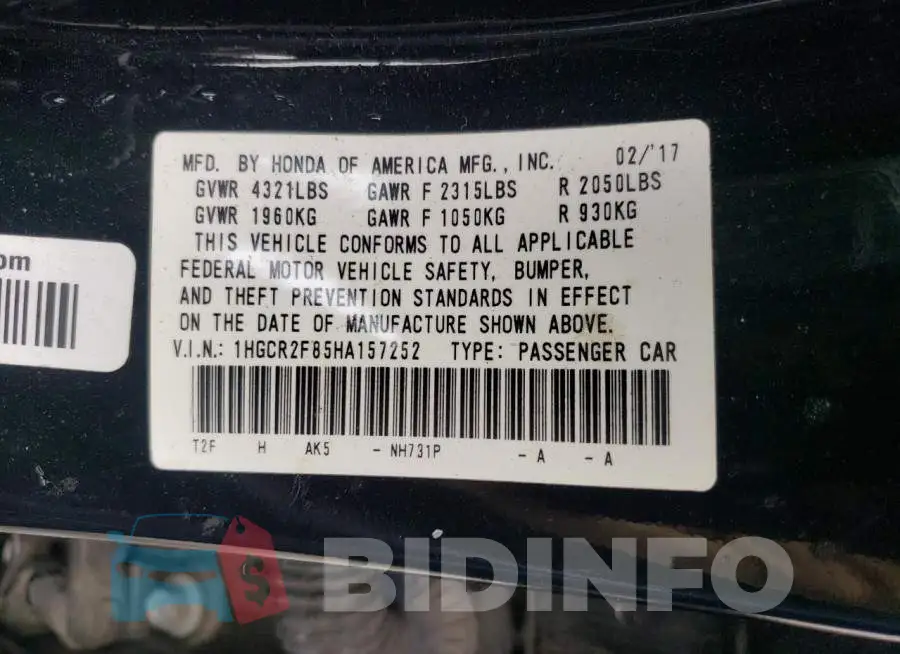 1HGCR2F85HA157252 Photo# 10
