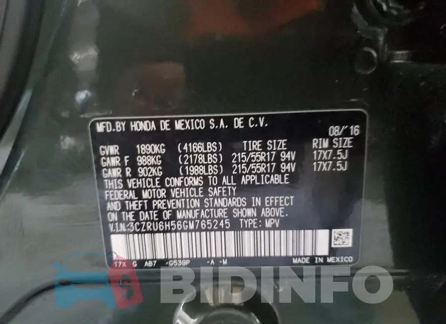3CZRU6H56GM765245 Photo# 12