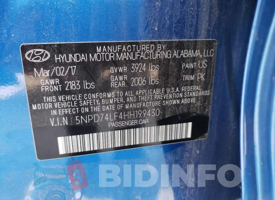 5NPD74LF4HH199430 Photo# 10