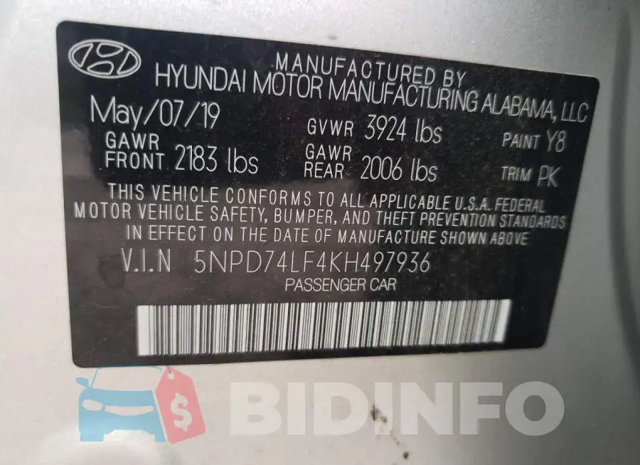 5NPD74LF4KH497936 Photo# 10