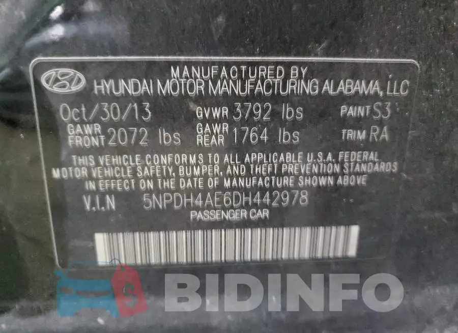 5NPDH4AE6DH442978 Photo# 10