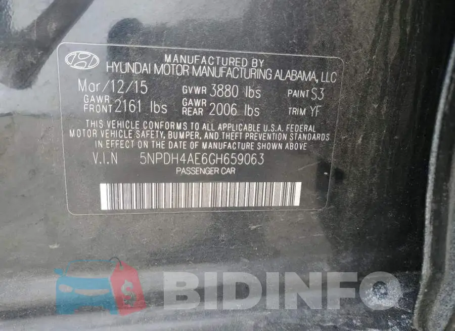 5NPDH4AE6GH659063 Photo# 13