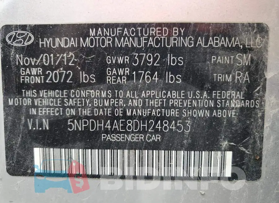5NPDH4AE8DH248453 Photo# 13