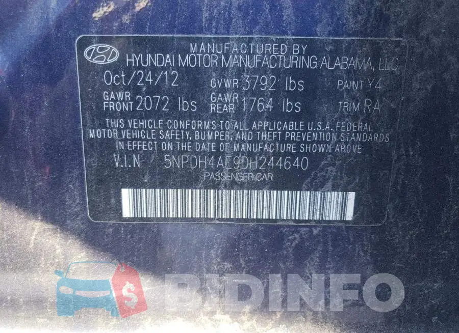 5NPDH4AE9DH244640 Photo# 12