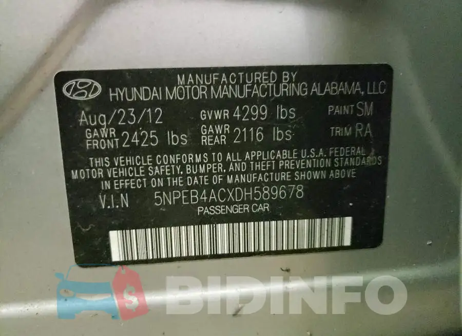 5NPEB4ACXDH589678 Photo# 10
