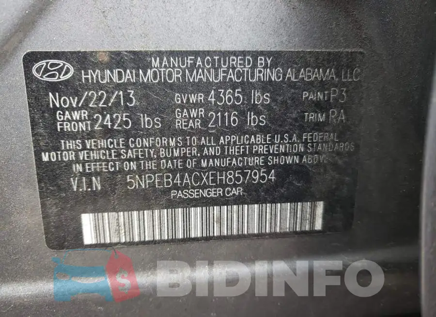 5NPEB4ACXEH857954 Photo# 12