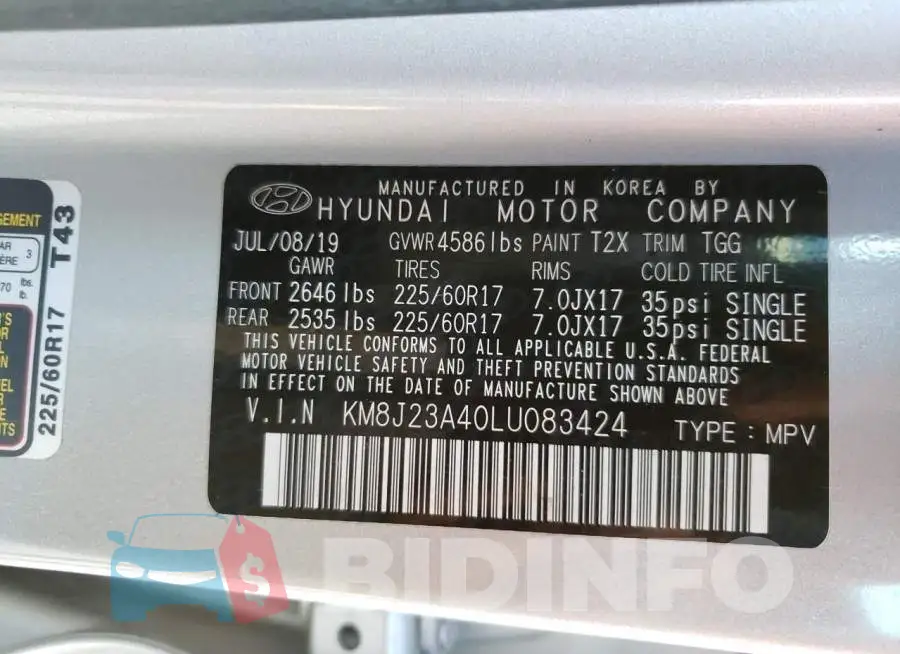 KM8J23A40LU083424 Photo# 10