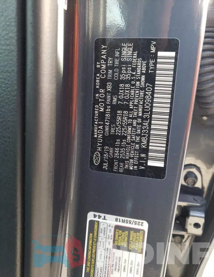 KM8J33AL3LU098407 Photo# 10