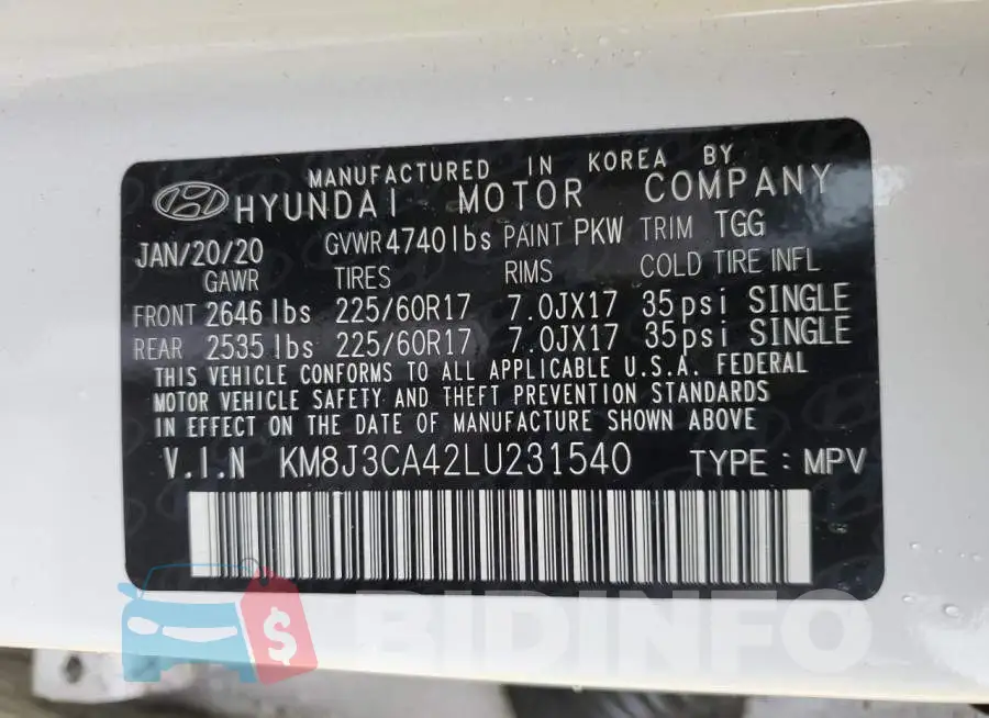 KM8J3CA42LU231540 Photo# 10