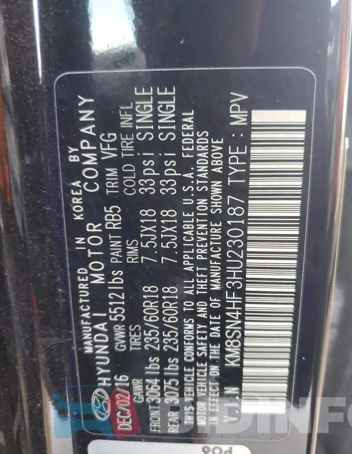 KM8SN4HF3HU230187 Photo# 13