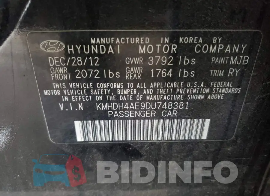 KMHDH4AE9DU748381 Photo# 12