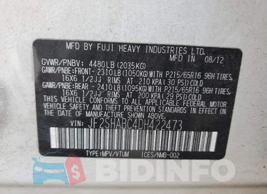 JF2SHABC4DH422473 Photo# 12