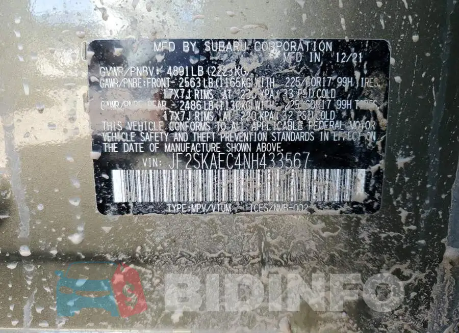 JF2SKAEC4NH433567 Photo# 10