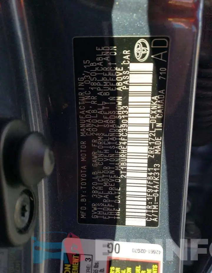 2T1BURHE4FC390133 Photo# 12