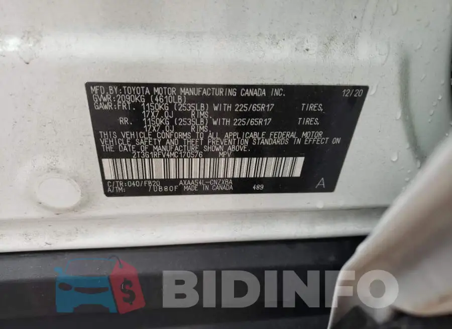 2T3G1RFV4MC170576 Photo# 10