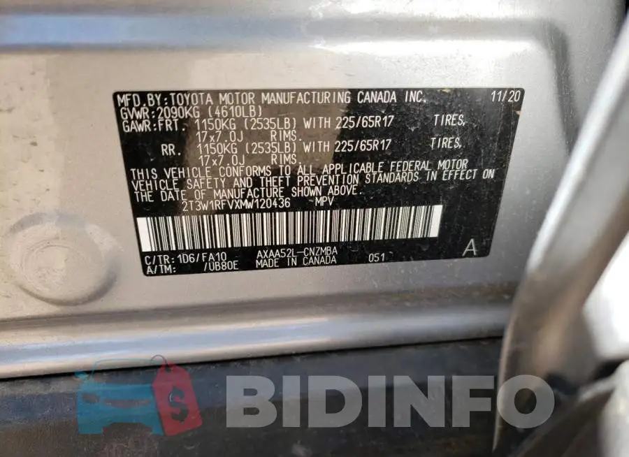 2T3W1RFVXMW120436 Photo# 13
