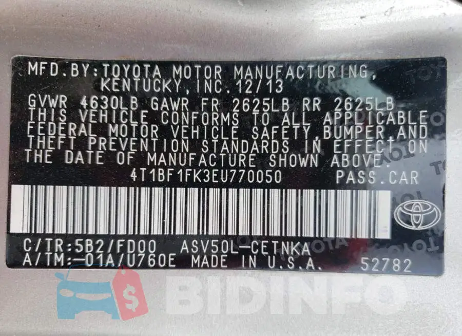 4T1BF1FK3EU770050 Photo# 10