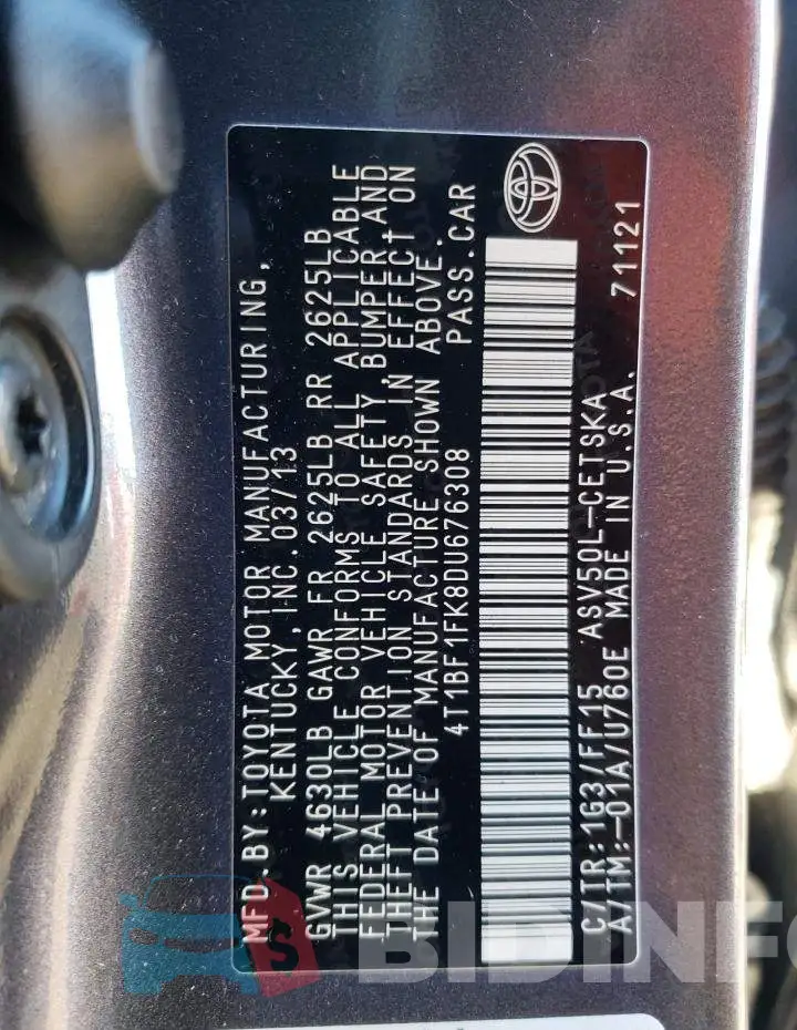 4T1BF1FK8DU676308 Photo# 12
