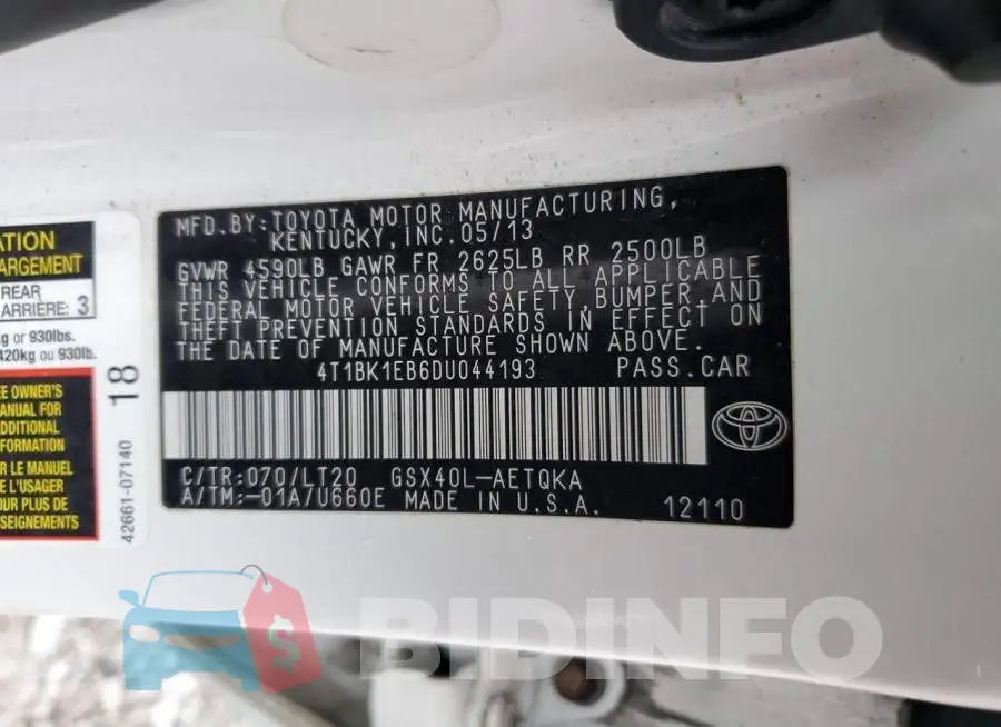 4T1BK1EB6DU044193 Photo# 12