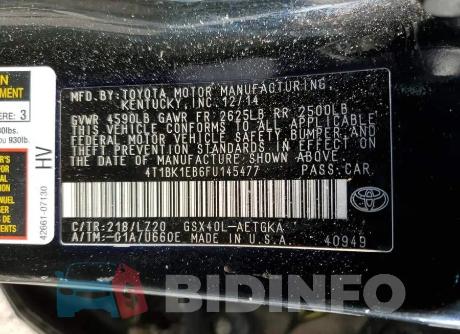 4T1BK1EB6FU145477 Photo# 12
