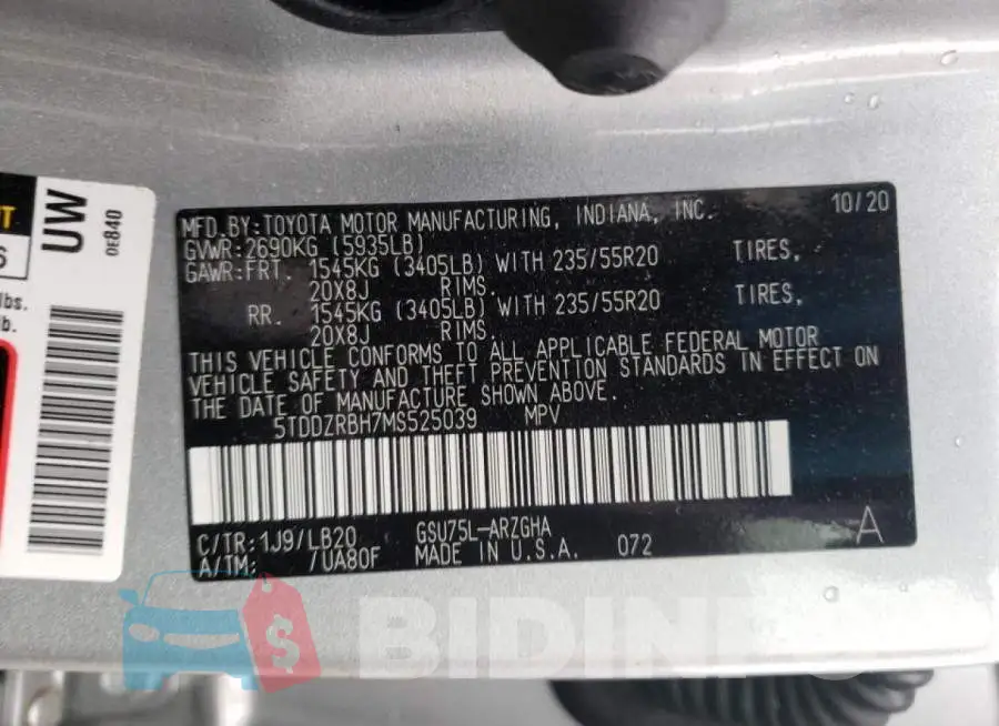 5TDDZRBH7MS525039 Photo# 13