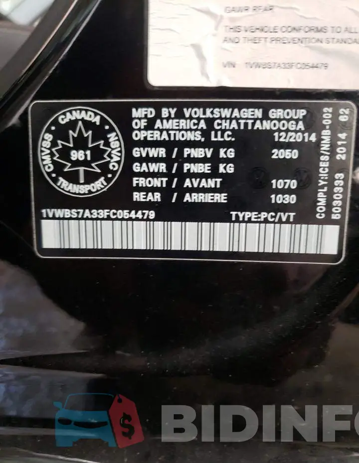 1VWBS7A33FC054479 Photo# 12