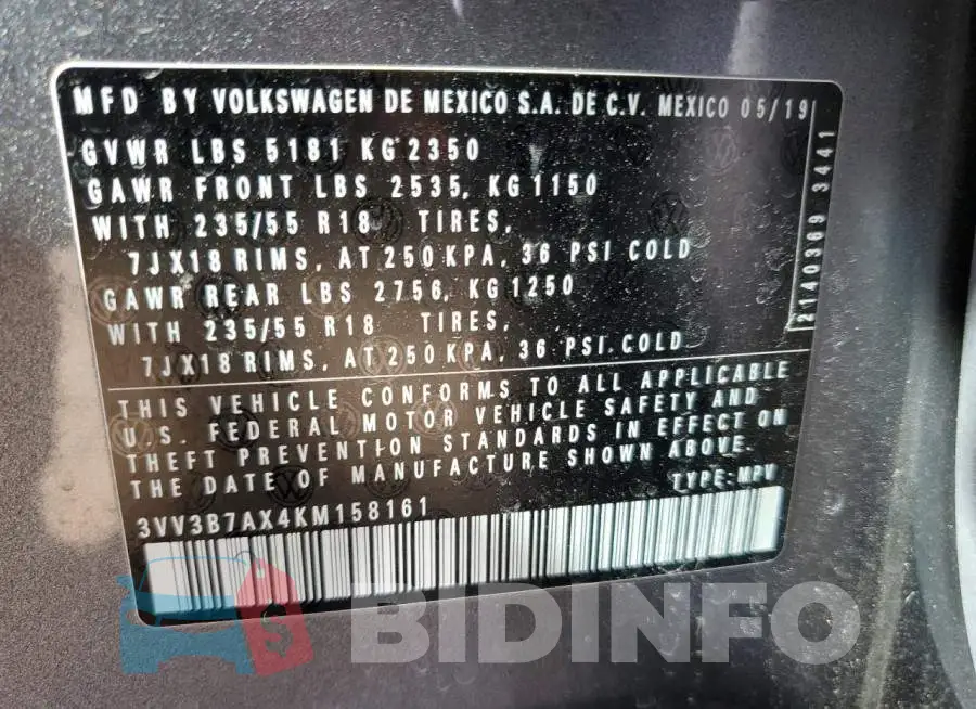 3VV3B7AX4KM158161 Photo# 13