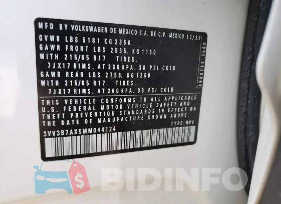 3VV3B7AX5MM044124 Photo# 14