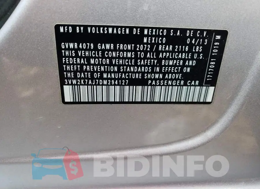 3VW2K7AJ7DM294127 Photo# 12