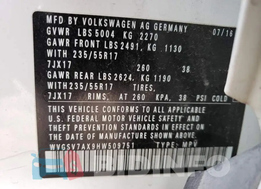 WVGSV7AX9HW509751 Photo# 13