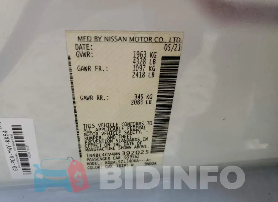 1N4BL4CV4MN392025 Photo# 12