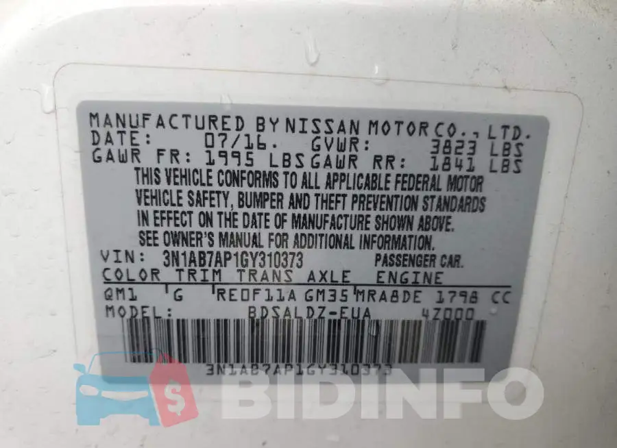 3N1AB7AP1GY310373 Photo# 7