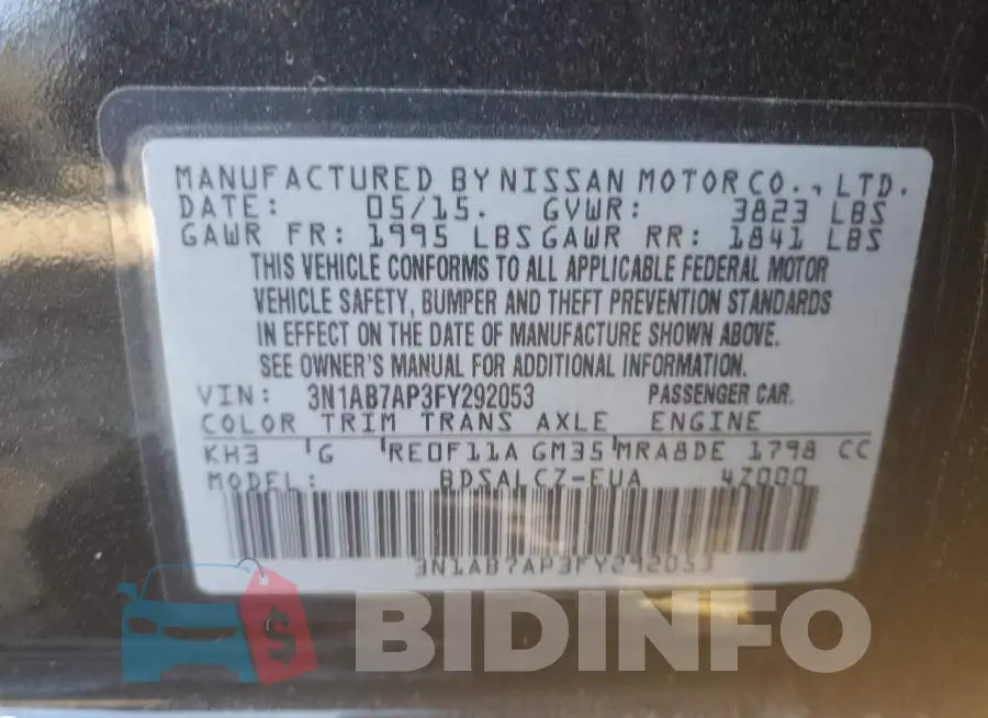 3N1AB7AP3FY292053 Photo# 10