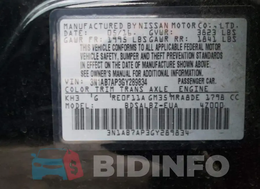 3N1AB7AP3GY289834 Photo# 12
