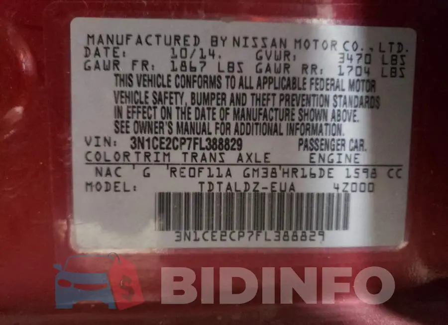 3N1CE2CP7FL388829 Photo# 10